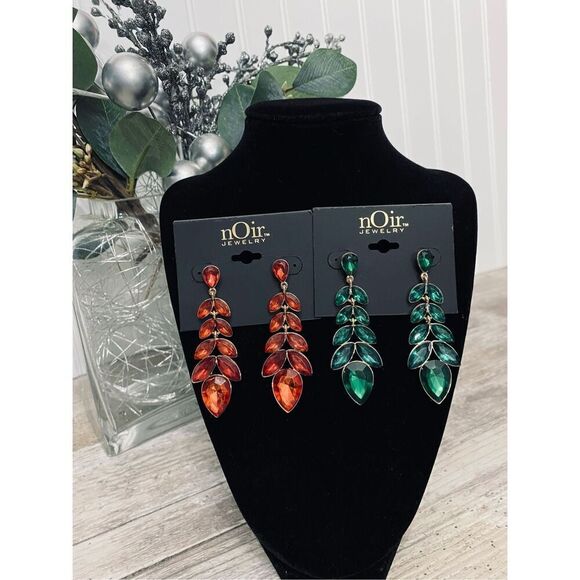nOir Jewelry Gold Red & Green Earrings Set of 2 - Picture 1 of 2